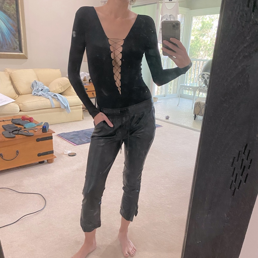 David Lerner vegan leather black jogger